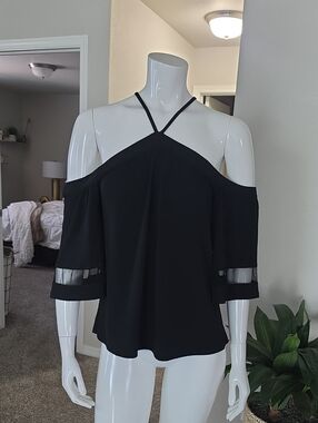 Daytrip Black Cold-Shoulder Halter Blouse
